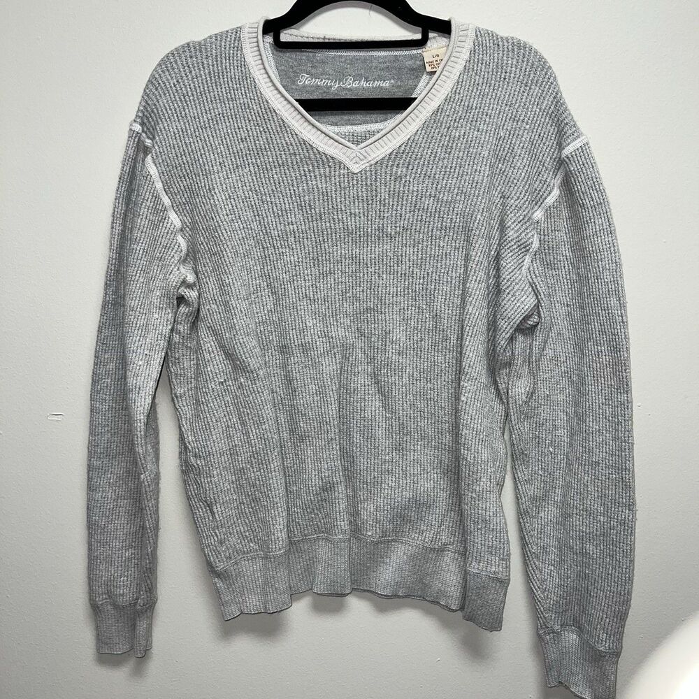 Tommy Bahama women’s pullover cotton sweater v neck grey large / medium